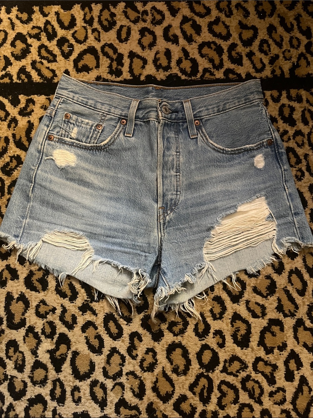 Levi's Light Blue Distressed Denim Shorts